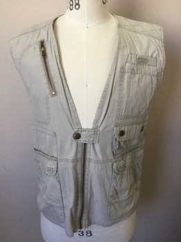Mens, Wilderness Vest, ROYAL ROBBINS, Gray, Cotton, Solid, L, Zip Front, Many Pockets/Compartments Throughout