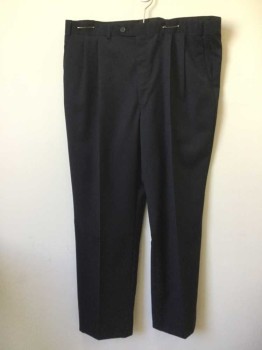 RALPH LAUREN, Navy Blue, Wool, Solid, Double Pleated Front, Side And Back Pockets, Zip Front, Belt Loops