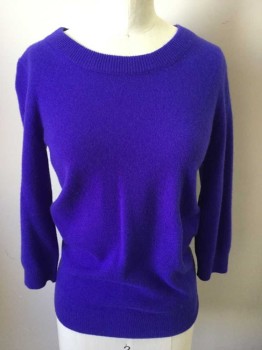 J CREW, Violet Purple, Cashmere, Solid, 3/4 Sleeves, Round Neck,