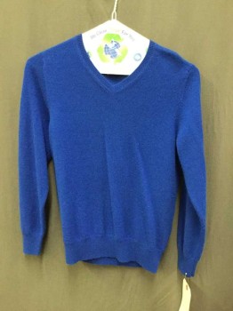 UNIQLO, Royal Blue, Cashmere, Solid, V-neck, Long Sleeves,
