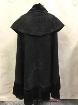 Unisex, Historical Fiction Cape, MTO, Black, Silver, Cotton, Polyester, Abstract , Solid, Mens, Aged/Distressed, Textured Fabric, Metal Clasp at Neck, Braid Applique, Shorter Length