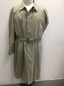 Mens, Coat, Trenchcoat, JOS A.BANK, Khaki Brown, Cotton, Polyester, Solid, 46L, Single Breasted, Collar Attached, 2 Pockets, Belt Loops, *2 Piece with Matching Sash BELT **Barcode is Located Underneath Liner in Armpit
