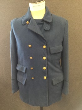 N/L MTO, Blue, Wool, Solid, POSTAL UNIFORM. BLAZER  Double Breasted, with 10 Gold  Postal Buttons  See Close Up. Black Whipcord Trim, 4 Pockets with Flaps. Detachable Button Flap in Self at Collar. 2 Small Buttons on Each Cuff. Black & White Hounds tooth Wool Lining