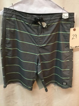 BILLABONG, Gray, Lime Green, Turquoise Blue, Polyester, Stripes - Horizontal , No Mesh Brief, Velcro Fly