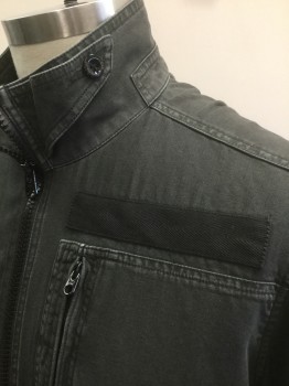 G STAR RAW, Faded Black, Cotton, Solid, Denim, Zip Front, Stand Collar, Various Panels/Seams Throughout, 3 Pockets, No Lining