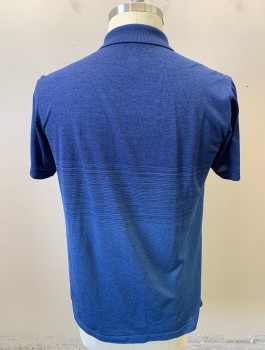 UNIQLO, Dk Blue, Cornflower Blue, Polyester, Heathered, Stripes - Horizontal , Stretchy Material, Thin Stripes at Center of Torso, Short Sleeves, Rib Knit Collar Attached, 2 Button Placket, Triples **Barcode Under Button Placket