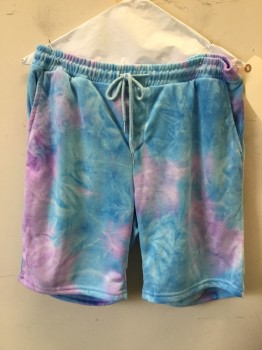 SHEIN, Blue, Aqua Blue, Lavender Purple, Pink, Polyester, Tie-dye, 2 Pockets, Drawstring/elastic Waist,