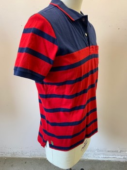 US POLO, Red, Navy Blue, Cotton, Stripes - Horizontal , Short Sleeves, Pullover, 1 Pocket,