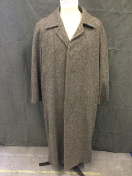 BILL BURNS, Lt Brown, Charcoal Gray, Wool, Herringbone, Single Breasted, Hidden Placket, Collar Attached, Notched Lapel, Raglan Long Sleeves, Button Tab at Cuff, 2 Pockets