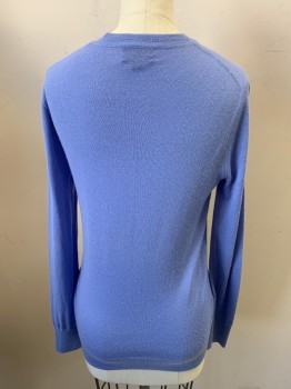 Womens, Pullover, J, CREW, Sky Blue, Cashmere, XS, V-neck, Pullover, Long Sleeves, Rib Knit Waist & Cuffs