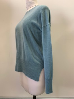 THEORY, Blue-Gray, Cashmere, Solid, L/S, Crew Neck, Side Slits