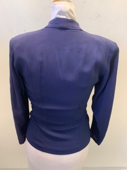 Womens, Blouse, L. Doctor, Navy Blue, Polyester, Solid, W30, B34, L/S, Button Front, Tab with Layered Fabric Strips, Faded Shoulders
