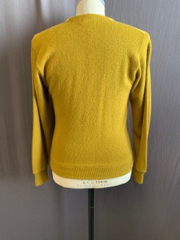 Mens, Sweater, PEPINS, Mustard Yellow, Ochre Brown-Yellow, Lt Yellow, Wool, Stripes - Vertical , S, V-neck, Single Breasted, Button Front, Long Sleeves