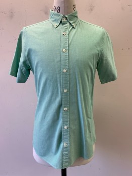 Gant, Mint Green, White, Cotton, Heathered, S/S, Button Front, C.A.,