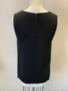 CLUB MONACO, Black, Acetate, Polyester, Solid, Sleeveless, V-neck, Front Pleats, Silk V-neck Insert, Back Keyhole with Button