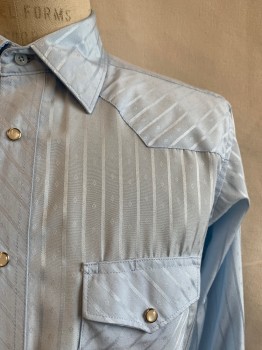Mens, Western, WRANGLER, Lt Blue, Poly/Cotton, Stripes, Diamonds, M, C.A., Snap Front, L/S, 2 Pockets with 1 Snap, 3 Snap Cuffs
