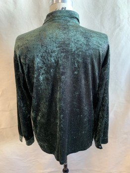 Mens, Club Shirt, YMLA, Forest Green, Polyester, Reptile/Snakeskin, 1 XL, Collar Attached, Button Front, Long Sleeves