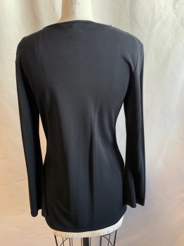 JOSEPHINE CHAUS, Black, Rayon, Polyester, Solid, Long Sleeves, Round Neck, Key Hole at Center Front, 1 Button