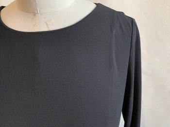 MASSIMO DUTTI, Black, Rayon, Solid, Crepe, Scoop Neck, Waist Seam, Long Sleeves, Gathered Bell Cuffs, Back Zip