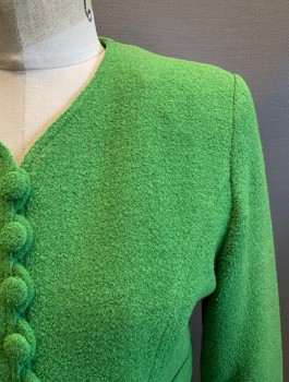 LOUIS FERAUD, Lime Green, Wool, Polyamide, Solid, Round Neck, 4 Faux Pockets, Buttons Closure,