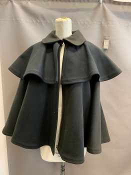 Womens, Historical Fiction Cape, NL, Black, Wool, Solid, OS, Cape, Interior Hook at Neck, C.A.,
