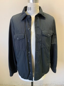 Mens, Casual Jacket, S.K.U., Black, Cotton, Solid, M, Long Sleeves, Button Front, 6 Buttons, 2 Patch Pockets with Buttons, 2 Slant Welt Pockets, Button Cuffs, Slight Puff
