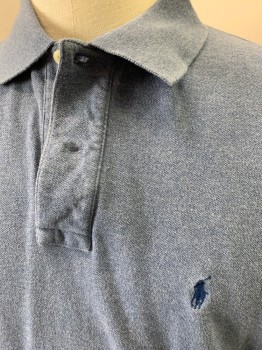 POLO, Dusty Blue, Cotton, Heathered, 2 Buttons,  Long Sleeves,