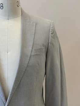 HUGO BOSS, Lt Gray, Gray, Cotton, 2 Color Weave, L/S, 1 Button, Single Breasted, Notched Lapel, 3 Pockets