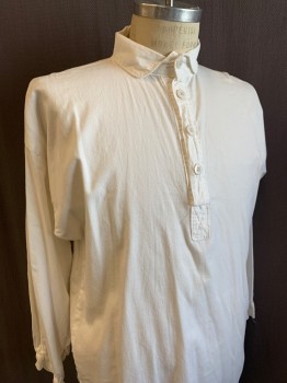 Mens, Historical Fiction Shirt, C&C SUTLERY, White, Cotton, Solid, N:15.5, M, Slv:32, Reproduction, L/S, 4 Button Placket, Rounded Collar, Gussets Under Arms, Civil War Re-enactment