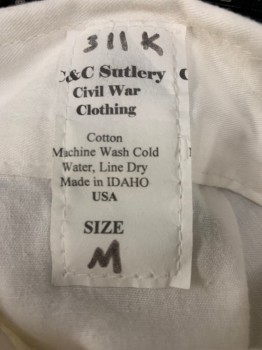C&C SUTLERY, White, Cotton, Solid, Reproduction, L/S, 4 Button Placket, Rounded Collar, Gussets Under Arms, Civil War Re-enactment