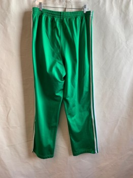 ADIDAS, Kelly Green, White, Polyester, Solid, Stripes, Elastic Waistband, 2 Zip Pockets, Zip Up Hems