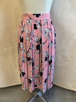 WHO WHAT WEAR, Pink, White, Black, Polyester, Floral, Pleated, Zip Side