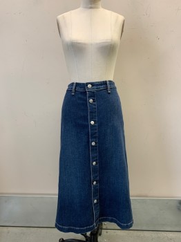 Alexa Chung, Denim Blue, Cotton, Solid, S/S, Button Front, Belt Loops