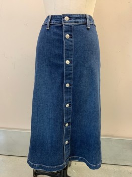Alexa Chung, Denim Blue, Cotton, Solid, S/S, Button Front, Belt Loops