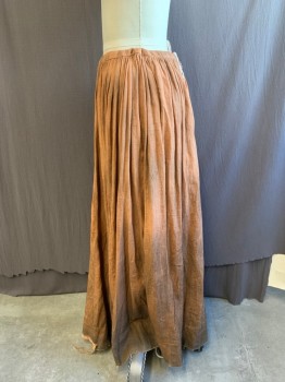 Womens, Historical Fiction Skirt, MTO, Peach Orange, Cotton, Solid, 28, 1600s Gathered Skirt with Drawstring, Very Dirty Aged, Ragged Hem