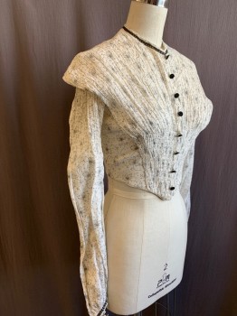 Womens, Historical Fiction Bodice, N/L MTO, White, Black, Cotton, Floral, W:24, B:32, 1850's Made To Order, Gauze, Finely Pintucked Shoulders, L/S, Smocking at Front Waist, Small Black Buttons at Front with Hidden Hook & Eyes, Round Neck, Black Lace Trim, Multiples