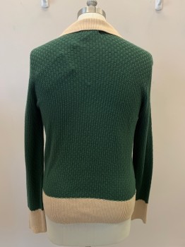 COLLECTIF, Green, Beige, Cotton, Color Blocking, L/S, C.A., 3 Buttons, Knit