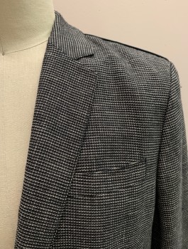 JOHN VARVATOS, Black, White, Polyester, Wool, 2 Color Weave, Single Breasted, 2 Buttons, Notched Lapel, 3 Pockets,