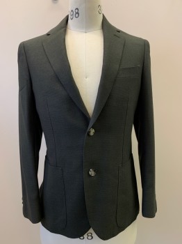 SUIT SUPPLY, Dk Olive Grn, Wool, Solid, 2 Buttons, Single Breasted, Notched Lapel, 3 Pockets,