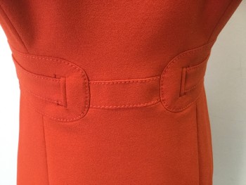 KAREN MILLEN, Tomato Red, Polyester, Viscose, Solid, Tomato Red with Red Lining, Wide Neck, Sleeveless, Belt-like Seams at Waist Front & Back, Flair Bottom, Zip Back,