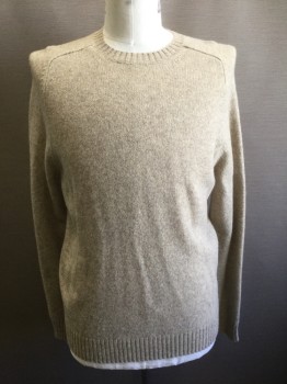 BROOKS BROTHERS, Beige, Wool, Solid, Knit, Long Sleeves, Crew Neck