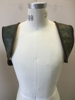 Unisex, Sci-Fi/Fantasy Accessory, N/L, Dk Brown, Black, Green, Leather, O/S, PAIR of Shoulder Harness Post Apocalyptic Armor Accessory