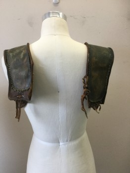 Unisex, Sci-Fi/Fantasy Accessory, N/L, Dk Brown, Black, Green, Leather, O/S, PAIR of Shoulder Harness Post Apocalyptic Armor Accessory