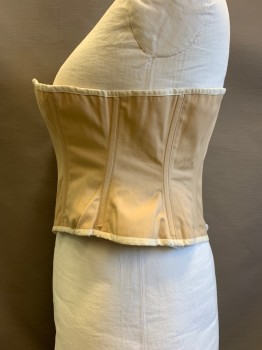 Womens, Corset 1890s-1910s, MTO, Lt Beige, Cream, Off White, Cotton, Solid, W36, B44, Lt Beige with Cream Trim, No Lacing, (Dirty Back Trim See Detail Photo)