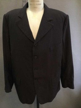 Mens, Suit, Jacket, 1890s-1910s, MTO, Chocolate Brown, White, Wool, Stripes - Pin, 46R, Single Breasted, 3 Buttons,  3 Pockets, Collar Attached, Peaked Lapel,