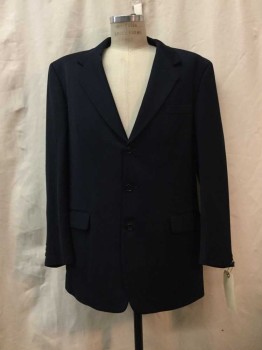 JONES NY, Navy Blue, Wool, Solid, Navy, Notched Lapel, 3 Buttons,