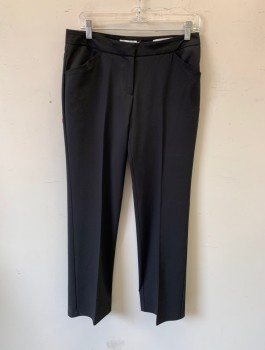 CALVIN KLEIN, Black, Polyester, Spandex, Solid, 1" Wide Waistband, Mid Rise, Straight Leg, Zip Fly, 2 Side Pockets