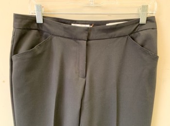 CALVIN KLEIN, Black, Polyester, Spandex, Solid, 1" Wide Waistband, Mid Rise, Straight Leg, Zip Fly, 2 Side Pockets