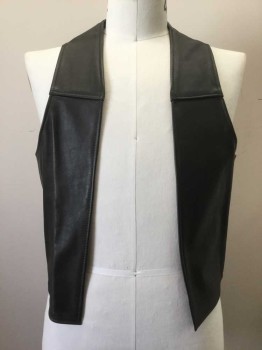 Mens, Leather Vest, NYC, Black, Leather, Solid, 44, Open Center Front, No Closures, No Lining