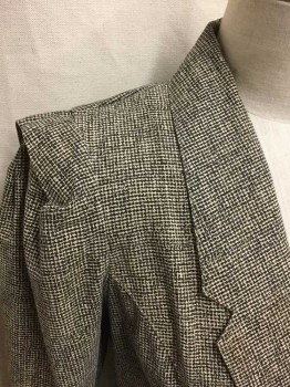Womens, 1970s Vintage, Suit, Jacket, BYER TOO!, Beige, Black, Cotton, Houndstooth, 7, Long Sleeves, 1 Back,  Peplum, Notched Shawl Collar, 1 1/2" Pleat at Shoulder